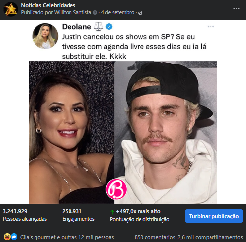 Resultados da Postagem em Notícias Celebridades